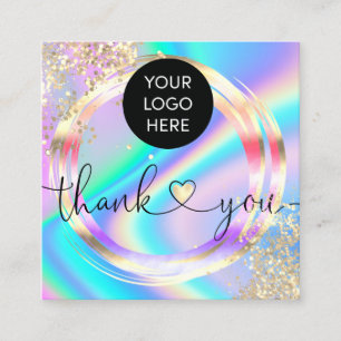 modern script holographic thank you for your order square business card