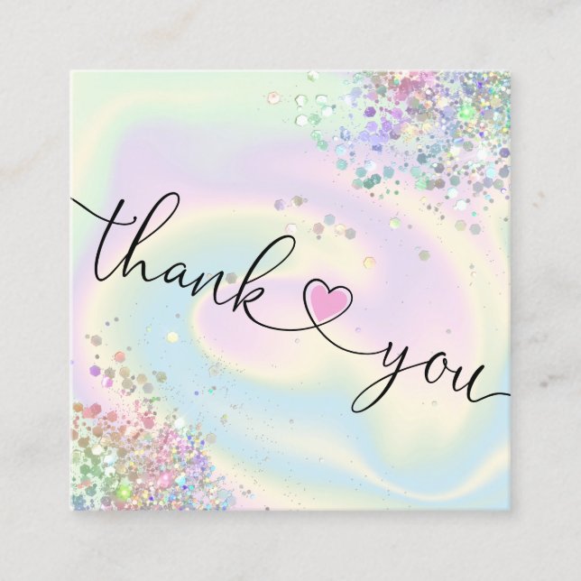 modern script holographic thank you for your order square business card (Front)