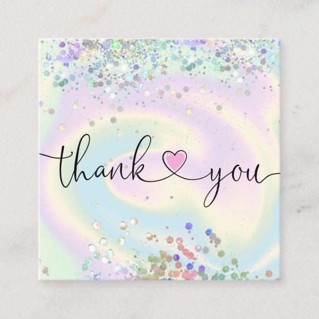 modern script holographic thank you for your order square business card (Front)