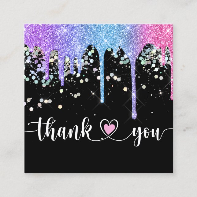 modern script holographic thank you for your order square business card (Front)