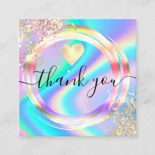 modern script holographic thank you for your order square business card