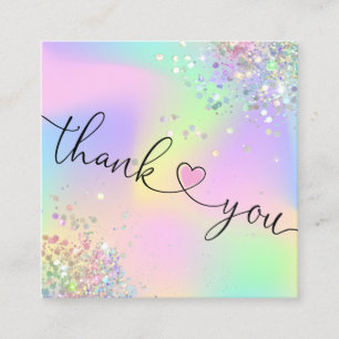modern script holographic thank you for your order square business card