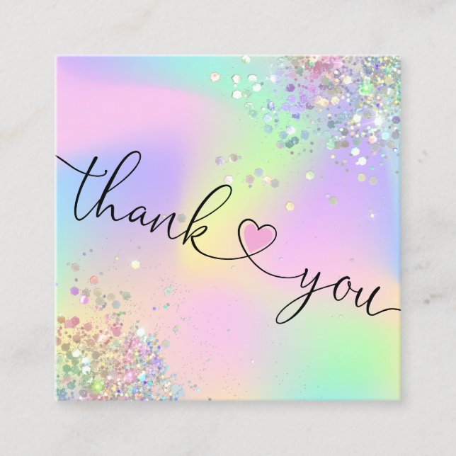 modern script holographic thank you for your order square business card (Front)