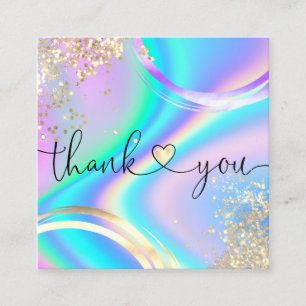 modern script holographic thank you for your order square business card