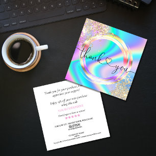 modern script holographic thank you for your order square business card