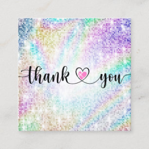 modern script holographic thank you for your order square business card