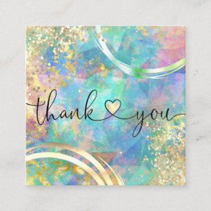 modern script holographic thank you for your order square business card