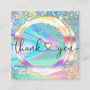 modern script holographic thank you for your order square business card