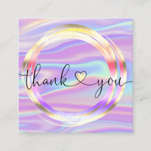 modern script holographic thank you for your order square business card
