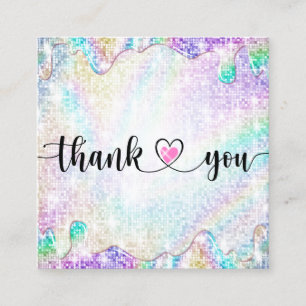 modern script holographic thank you for your order square business card