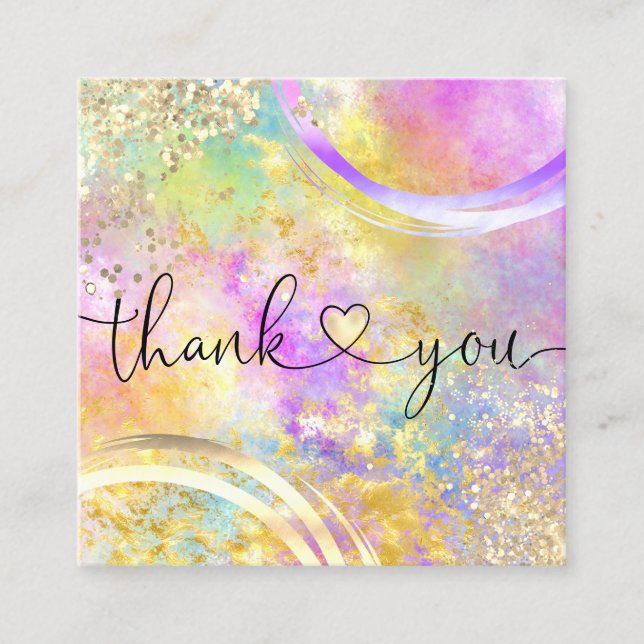 modern script holographic thank you for your order square business card (Front)