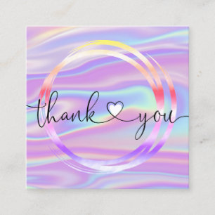 modern script holographic thank you for your order square business card