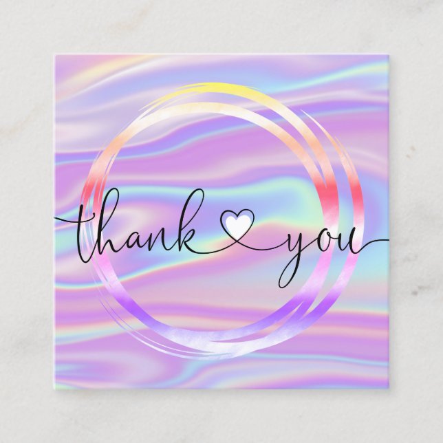 modern script holographic thank you for your order square business card (Front)