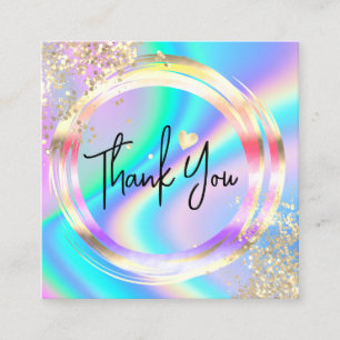 modern script holographic thank you for your order square business card