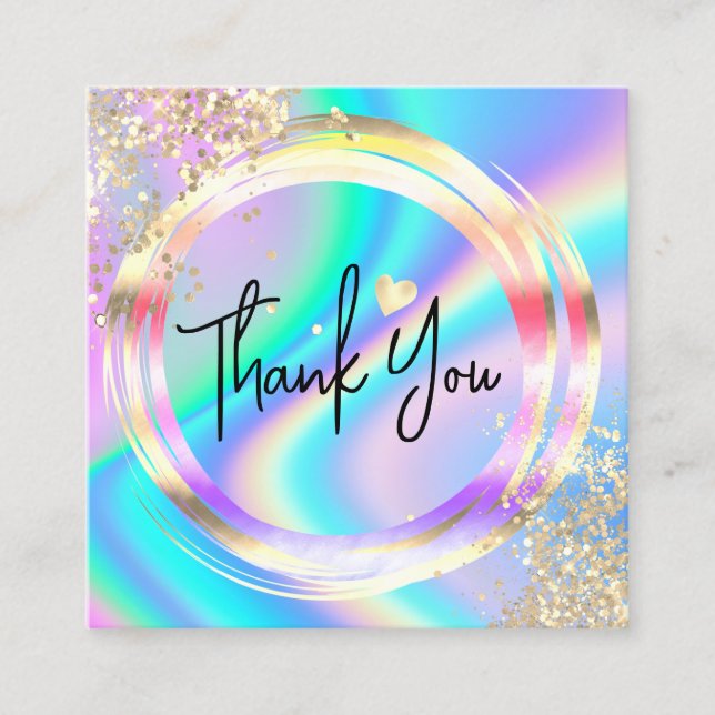 modern script holographic thank you for your order square business card (Front)