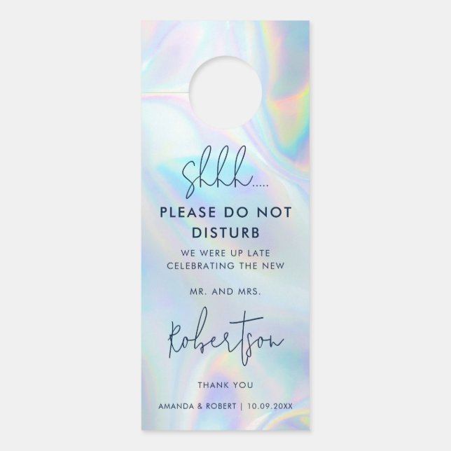 Modern Script Holographic Wedding Party Door Hanger (Front)