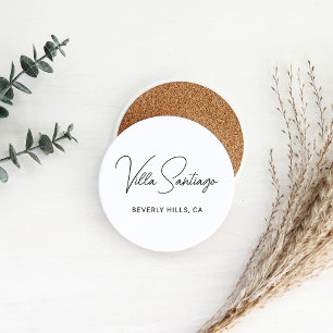 Modern Script Home Name and Location Coaster