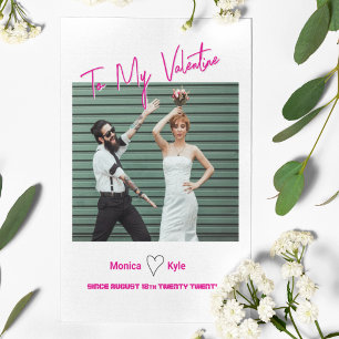 Modern Script Hot Pink Valentine Custom Photo Card