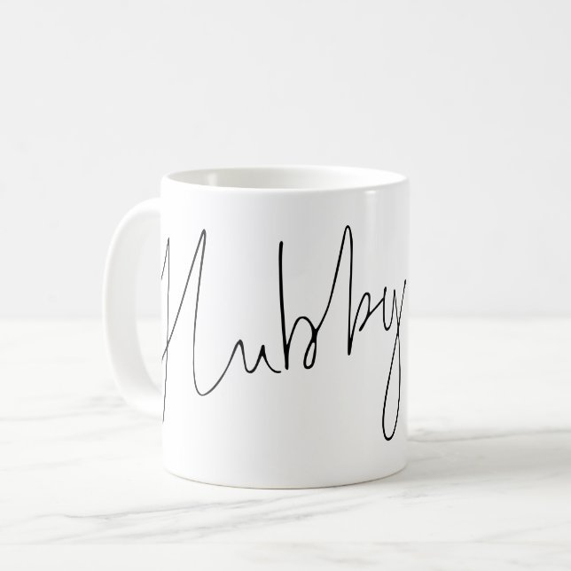 Modern Script Hubby Name Black White Coffee Mug (Front Left)