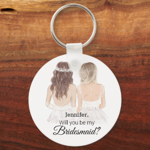 modern script illustration bridesmaid proposal keychain