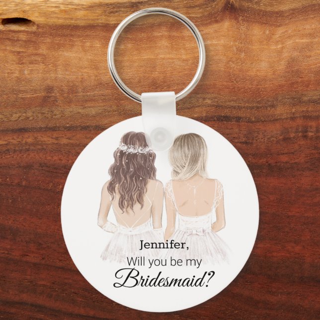  modern script illustration bridesmaid proposal keychain (Front)