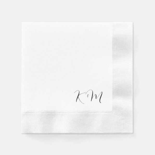 Modern Script Initials  B/W Wedding Coined  Napkin (Front)