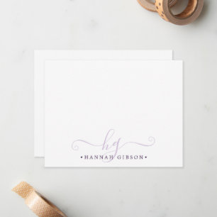 Modern Script Initials Monogram Minimalist Purple Card