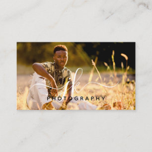 Modern Script Initials Monogram Photography Business Card