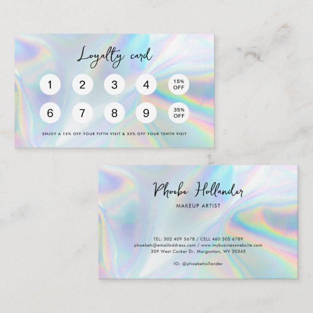 Modern Script Iridescent Business Customer Loyalty Card (Front/Back)
