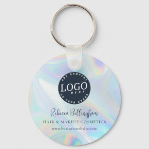 Modern Script Iridescent Business Logo and Name Keychain