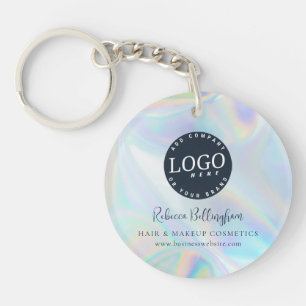 Modern Script Iridescent Business Logo Keychain