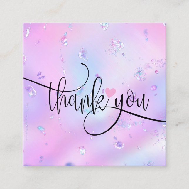 modern script iridescent thank you for your order  square business card (Front)