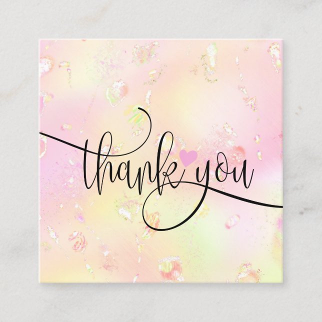 modern script iridescent thank you for your order  square business card (Front)