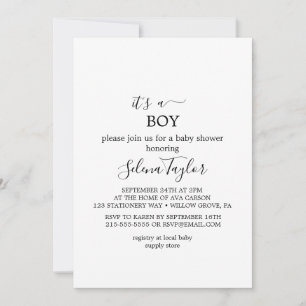 Modern Script It’s a Boy Baby Shower Invitation