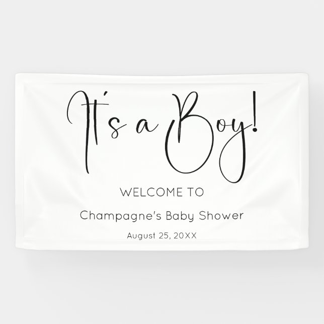 Modern Script It's A Boy Baby Shower Banner (Horizontal)