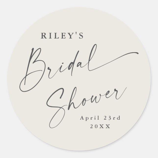 Modern Script Ivory Boho Bridal Shower Classic Round Sticker (Front)