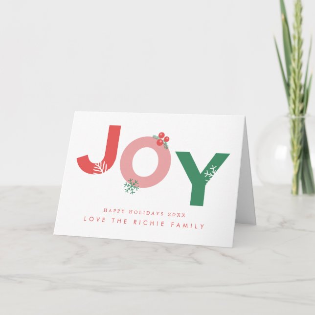 Modern Script Joy Photo Holiday Folded Greeting Card (Front)