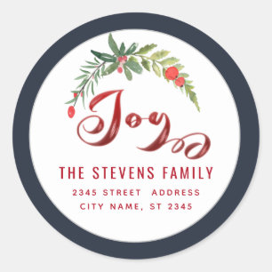 Modern script joy red holly  Label