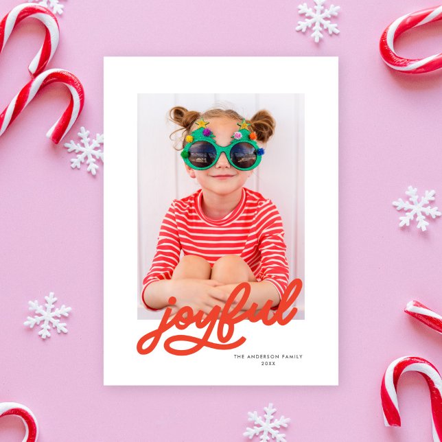 Modern Script Joyful Customizable Colours One Phot Holiday Card (Creator Uploaded)