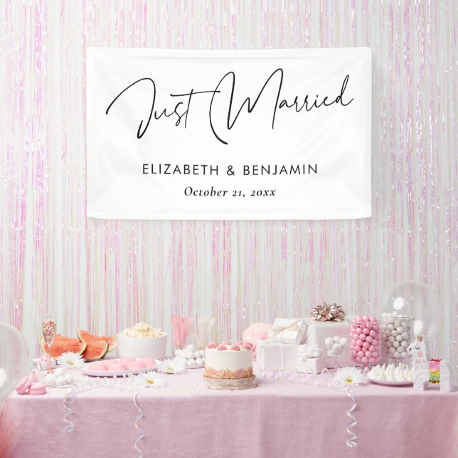 Modern Script 'Just Married' Banner - Personalized (Party)