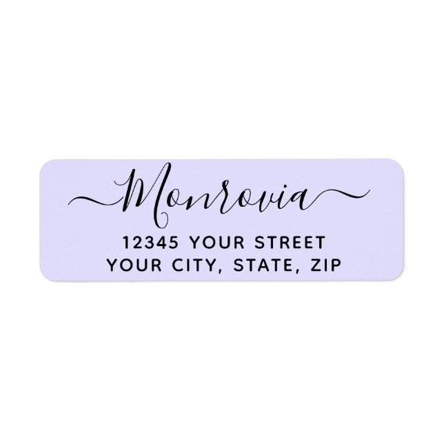 Modern Script Lavender Return Address Label (Front)