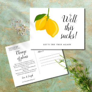 Modern Script Lemons Change the Date Postponed Postcard