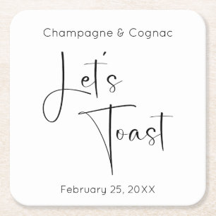 Modern Script Let's Toast Wedding Shower Square Paper Coaster