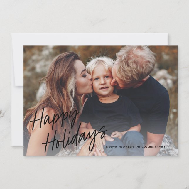 Modern Script Lettering 2 Photo Holiday Card (Front)