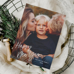 Modern Script Lettering 2 Photo New Years Holiday Card
