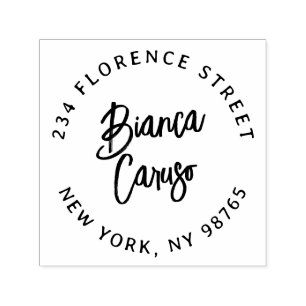 Modern Script Lettering Name Round Return Address Self-inking Stamp