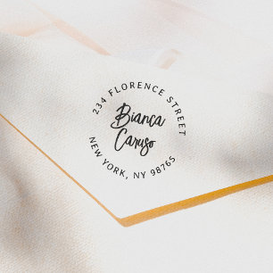 Modern Script Lettering Name Round Return Address Self-inking Stamp