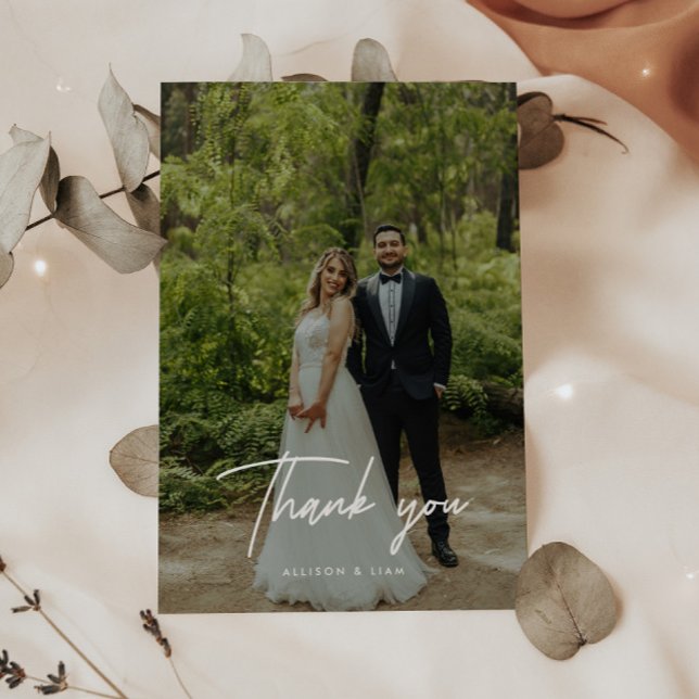 Modern Script Lettering Wedding Photo Thank You Card (Creator Uploaded)
