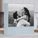 Modern Script Light Blue Photo Wedding Planner Binder<br><div class="desc">This modern calligraphy photo wedding planner / album is perfect for your favourite memories. The neutral design features your names and wedding date in minimalist typography alongside a romantic,  whimsical script. This is the light blue version with white front.</div>
