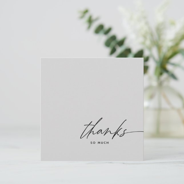 Modern Script Light Grey and Black Thanks Thank You Card (Standing Front)